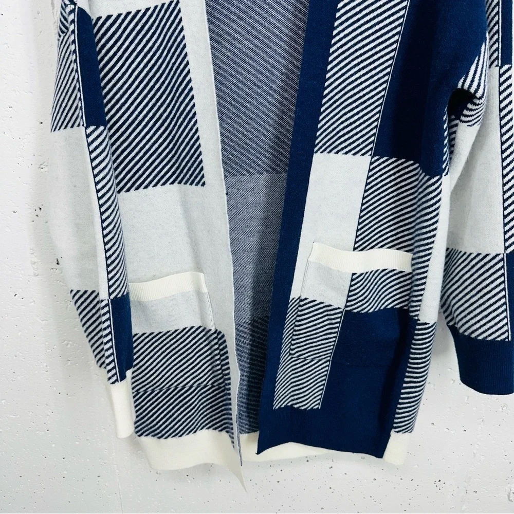 Merokeety Women’s size Large Gray and Blue Open Long Cardigan Sweater - Picture 4 of 10